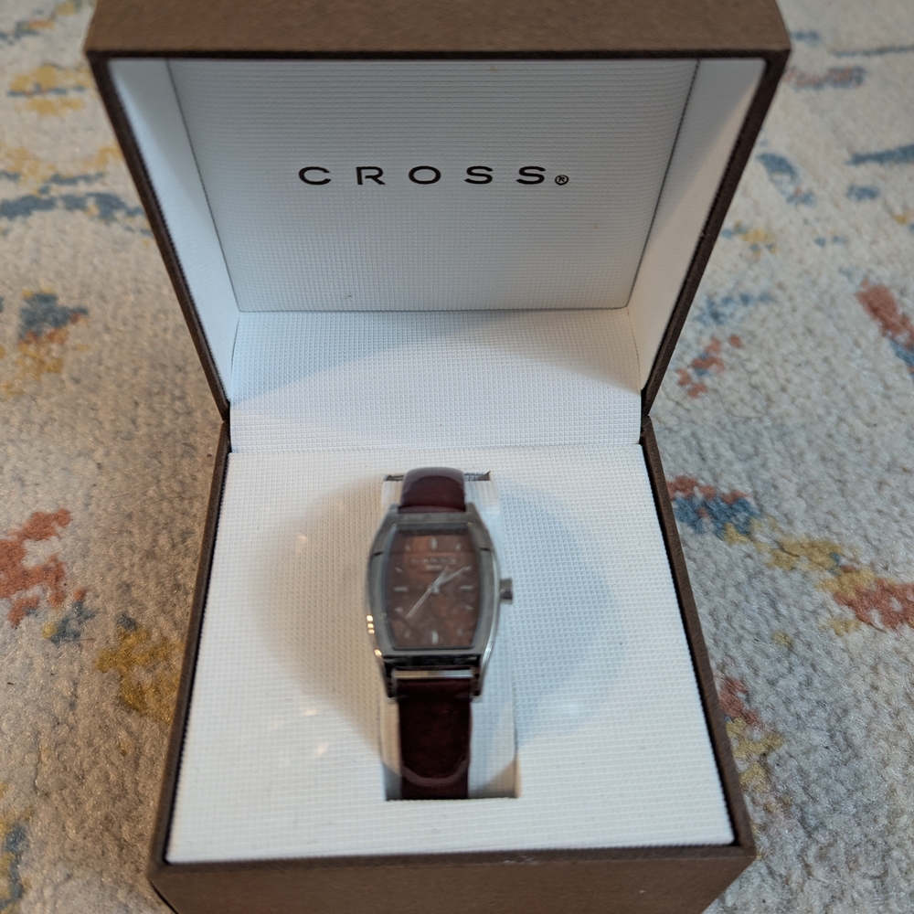 Women's Cross Brown Leather Strap Watch